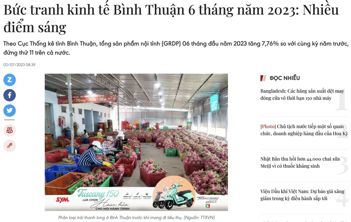 Bức tranh kinh tế Bình Thuận 6 tháng năm 2023: Nhiều điểm sáng