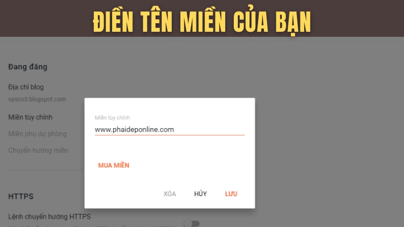 điền domain cho website